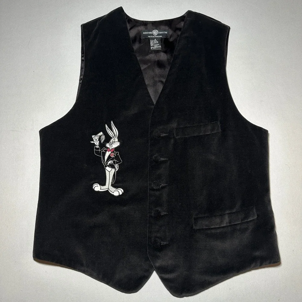 Vtg‎ Warner Bros Bugs Bunny Vest Mens S Black Velvet Looney Tunes 1995 Waistcoat